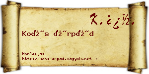 Koós Árpád névjegykártya
